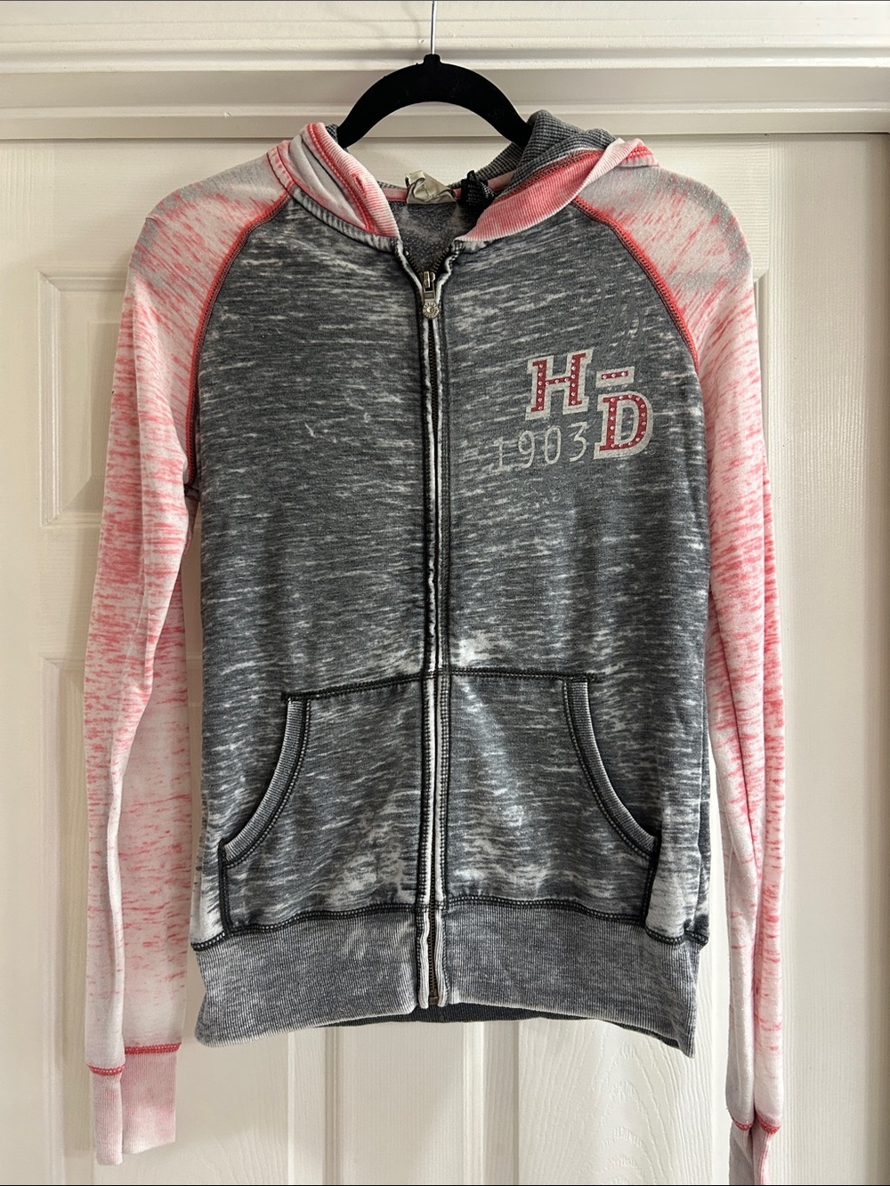 Harley-Davidson Gray & Pink Girls' Zip-Up Hoodie Vest